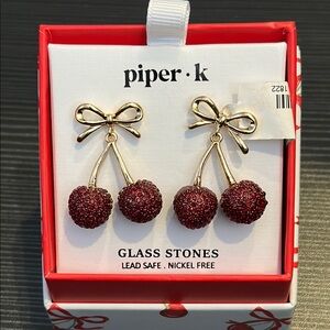 Piper K Cherry Earrings with Gold Bow